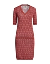 M Missoni Woman Midi Dress Brick Red Size Xl Viscose, Cotton, Wool, Metallic Fiber, Polyamide