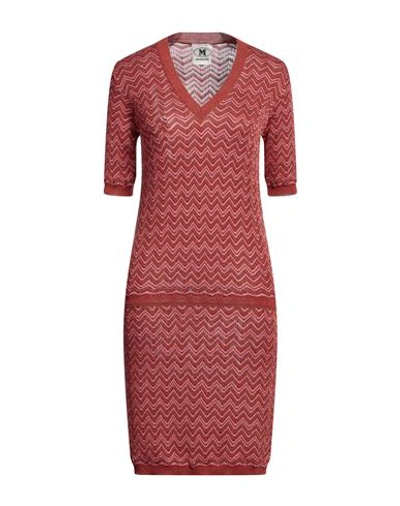 M Missoni Woman Midi Dress Brick Red Size Xl Viscose, Cotton, Wool, Metallic Fiber, Polyamide