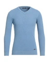 Avignon Man Sweater Azure Size M Cotton In Blue