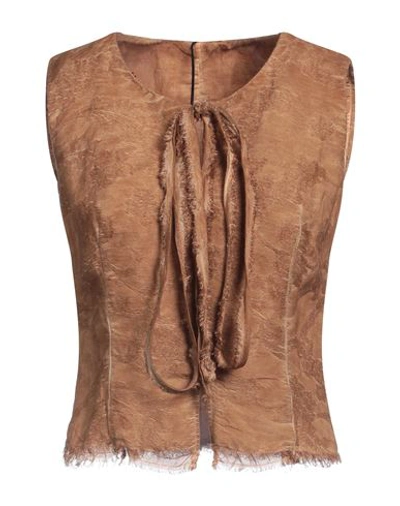 Masnada Woman Top Camel Size 8 Linen, Viscose In Beige