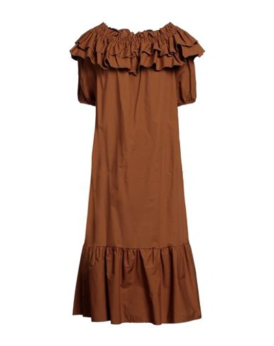 White Wise Woman Midi Dress Brown Size L Cotton