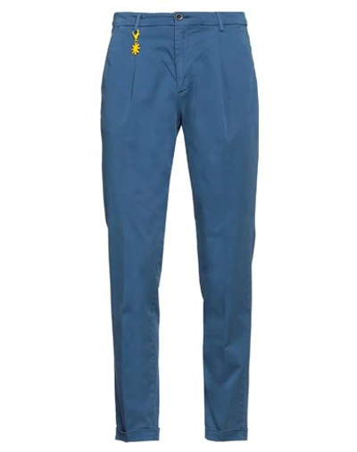 Manuel Ritz Man Pants Navy Blue Size 36 Cotton, Elastane