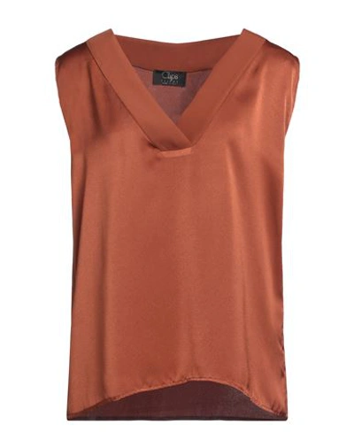 Clips Woman Top Brown Size L Polyester