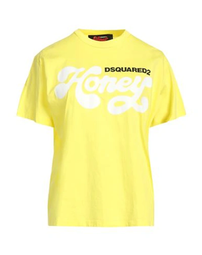 Dsquared2 Woman T-shirt Yellow Size 6 Cotton