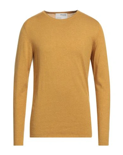Selected Homme Man Sweater Ocher Size M Organic Cotton, Tencel Lyocell In Yellow