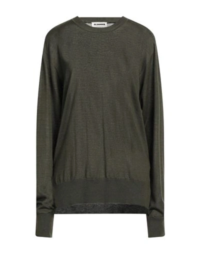 Jil Sander Woman Sweater Military Green Size 6 Cashmere, Silk