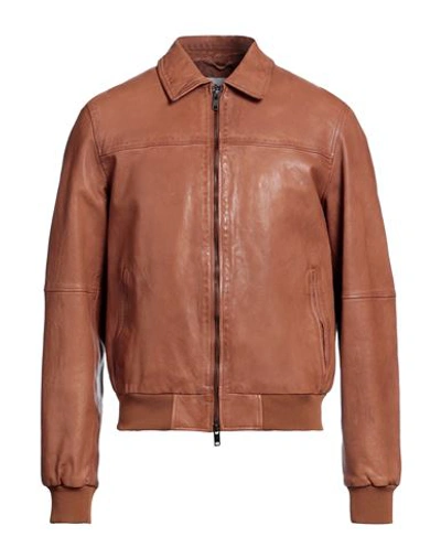 Gallotti Man Jacket Brown Size 40 Lambskin, Polyester, Cotton, Acrylic, Lycra
