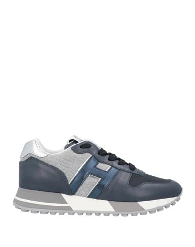 Hogan Woman Sneakers Blue Size 8 Soft Leather, Textile Fibers In Navy Blue