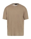 Roberto Collina Man T-shirt Camel Size 42 Linen, Elastane In Beige