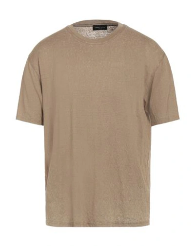 Roberto Collina Man T-shirt Camel Size 42 Linen, Elastane In Beige