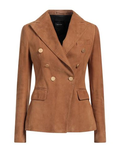 Tagliatore 02-05 Woman Blazer Camel Size 2 Lambskin In Beige