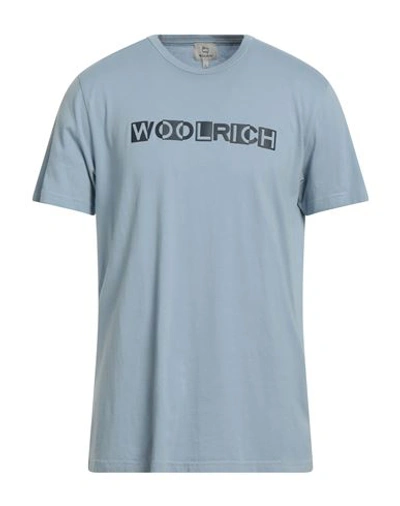 Woolrich Intarsia Tee Man T-shirt Light Blue Size L Organic Cotton
