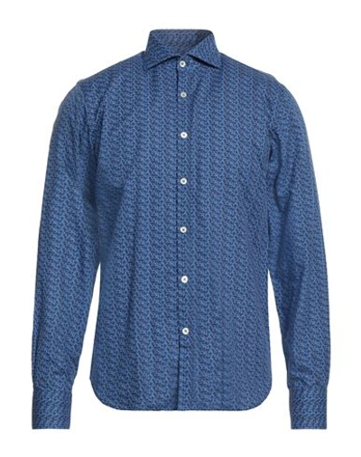 Canali Man Shirt Bright Blue Size M Cotton, Linen