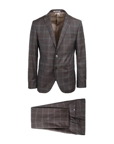 Paoloni Man Suit Cocoa Size 42 Virgin Wool, Polyester, Polyamide, Silk, Viscose In Brown