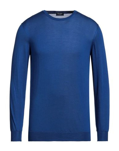 Drumohr Man Sweater Bright Blue Size 40 Silk