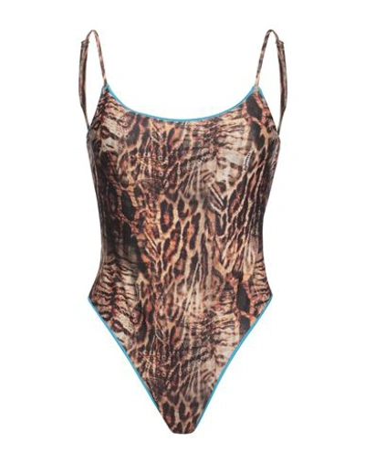 4giveness Woman One-piece Swimsuit Khaki Size M Polyester, Elastane In Beige