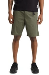 Caterpillar Belted Cotton Shorts In Green Bean