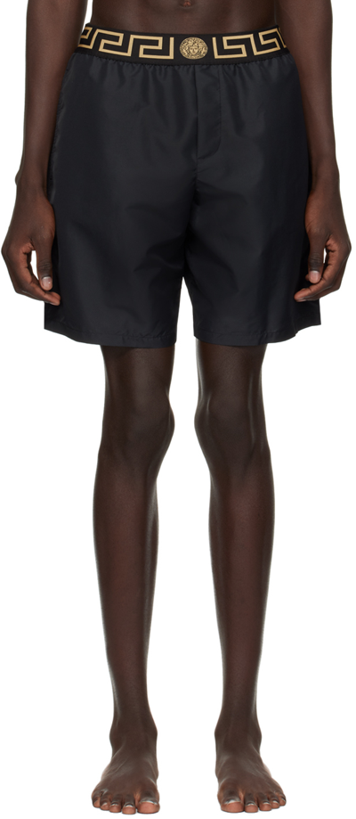 Versace Black Greca Border Swim Shorts In A80g-black Gold Gree