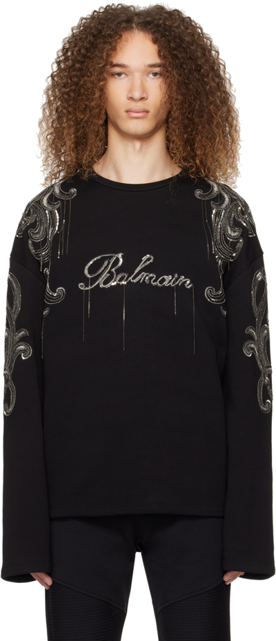 Balmain Black Chain Sweatshirt In Ejp Noir/vieil