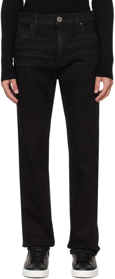 Balmain Black Embroidered Jeans In 0pa Noir