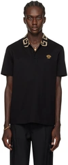 Versace Black Greca Logo Polo