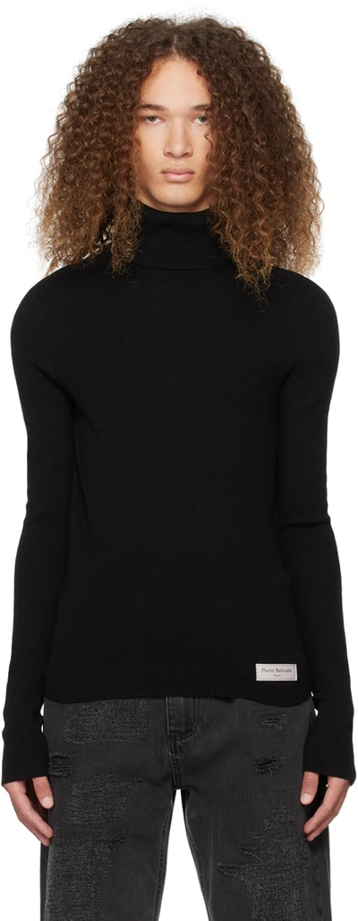 Balmain Pb Logo Wool Turtleneck Sweater In Black