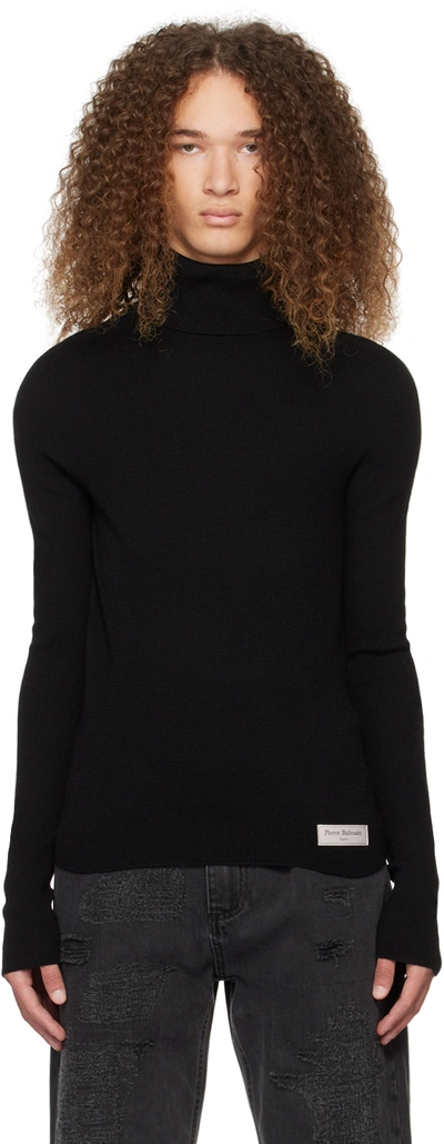 Balmain Pb Logo Wool Turtleneck Jumper In Black