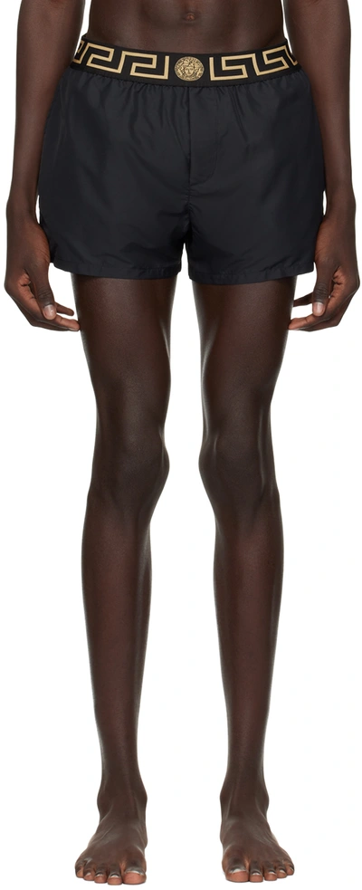 Versace Black Greca Border Swim Shorts In A80g-black Gold Gree
