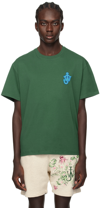 Jw Anderson Crewneck Anchor Patch Cotton Jersey T-shirt In Bottle Green
