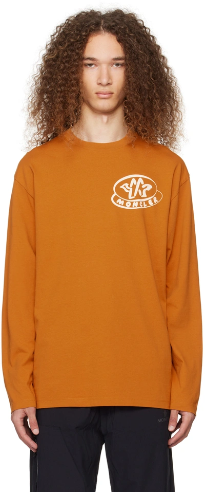 Moncler Orange Printed Long Sleeve T-shirt In Sudan Brown 184