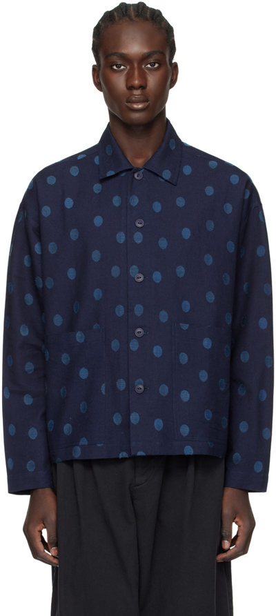 Ymc You Must Create Navy Pj Jacquard Shirt In 40-indigo