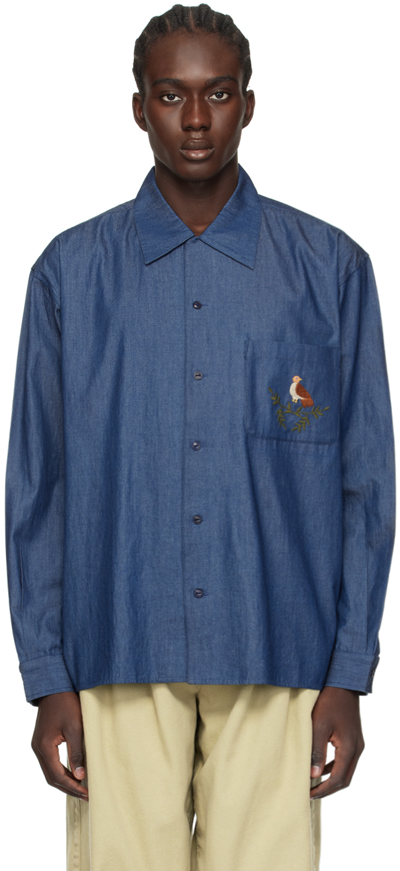Ymc You Must Create Wray Embroidered Denim Shirt In 40-indigo