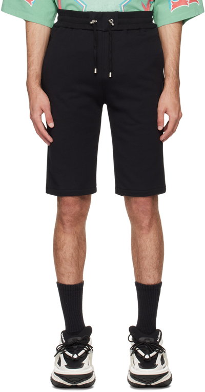 Balmain Logo Flocked Cotton Track Shorts In Black