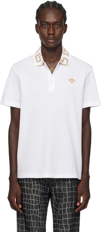 Versace Greca Short-sleeved Polo Shirt In Optical White
