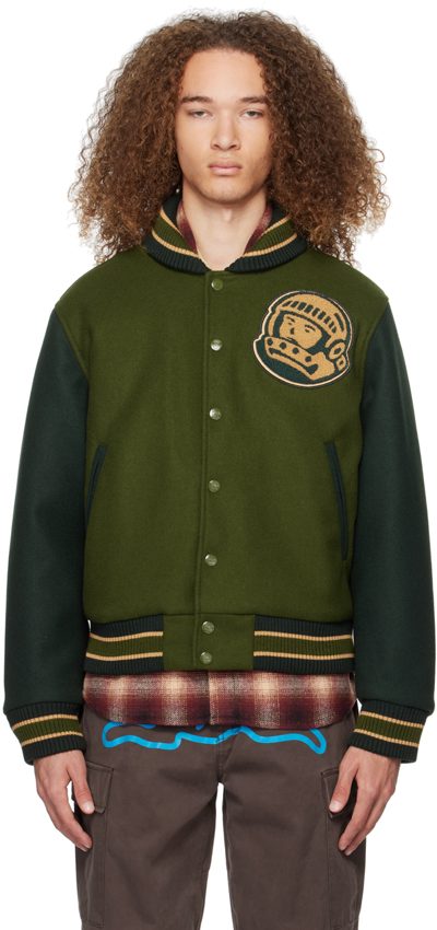 Billionaire Boys Club Astro Head Panelled Felt Varsity Jacket In Green