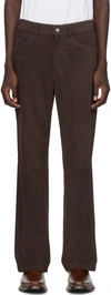Second / Layer Brown Patch Leather Trousers In Brown
