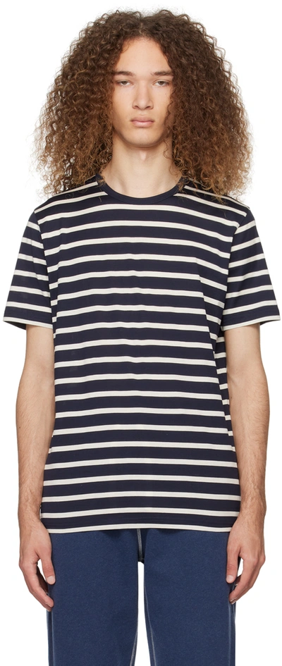 Sunspel Navy & Off-white Crewneck T-shirt In Navy/ecru Breton Str