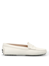 Tod's New Gommini Loafers In Hammered Leather With Sleeper In White