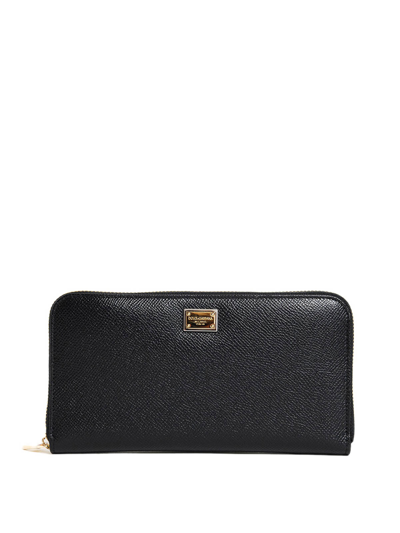 Dolce & Gabbana Zip Around Leather Wallet In Black