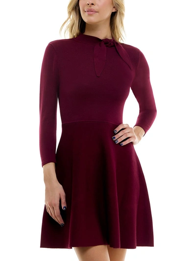 Bcx Juniors' Tie-neck 3/4-sleeve Sweater Dress In Bordeaux