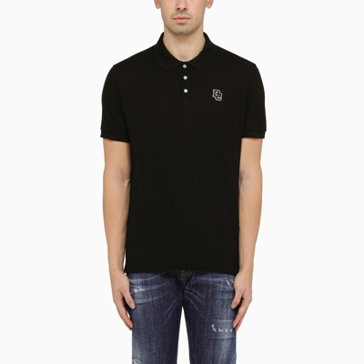 DSQUARED2 DSQUARED2 BLACK SHORT SLEEVED POLO SHIRT WITH LOGO EMBROIDERY