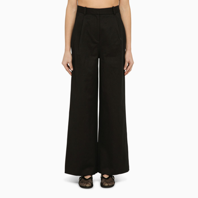 LOULOU STUDIO LOULOU STUDIO BLACK COTTON AND LINEN TROUSERS