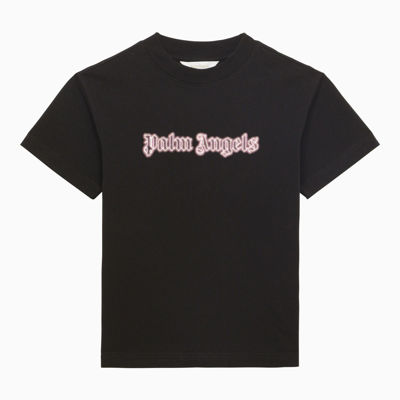 Palm Angels Kids' Black Cotton T-shirt With Logo