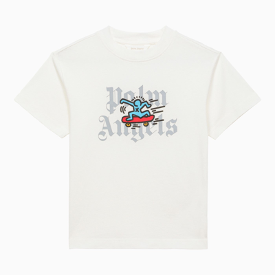 Palm Angels Kids' White Cotton T-shirt With Logo