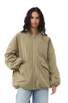 GANNI GREEN LIGHT TWILL OVERSIZED BOMBER JACKET