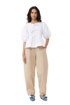 Ganni Beige Elasticated Curve Pants In Safari
