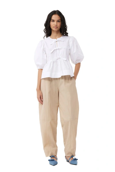 Ganni Beige Elasticated Curve Pants In Safari