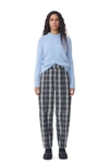 GANNI CHECKERED COTTON ELASTICATED CURVE TROUSERS