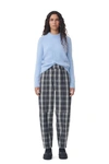 GANNI CHECKERED COTTON ELASTICATED CURVE PANTS