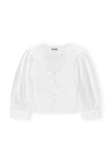 Ganni Smocked Cotton-poplin Cropped Blouse In White